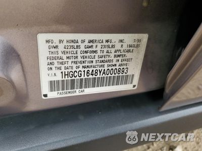 Zdjęcie 12 z 12 samochodu: 2000 HONDA ACCORD LX VIN:1HGCG1648YA000893 - miniatura