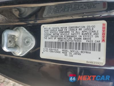 Zdjęcie 12 z 12 samochodu: 2000 TOYOTA ECHO VIN:JTDBT1230Y0076553 - miniatura