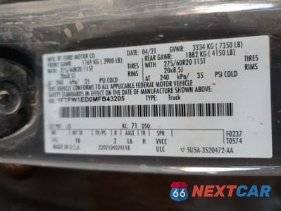 Zdjęcie 12 z 12 samochodu: 2021 FORD F150 SUPERCREW VIN:1FTFW1ED0MFB43205 - miniatura