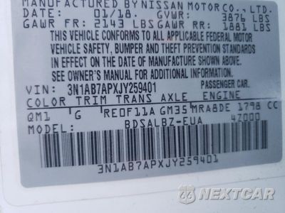 Zdjęcie 12 z 12 samochodu: 2018 NISSAN SENTRA S VIN:3N1AB7APXJY259401 - miniatura