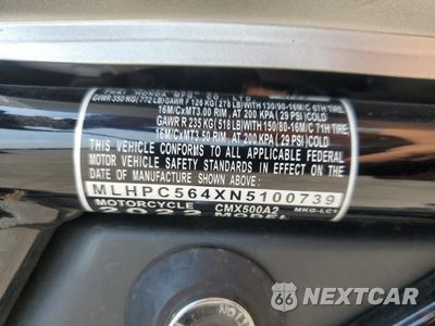 Zdjęcie 9 z 10 samochodu: 2022 HONDA CMX500 A2 VIN:MLHPC564XN5100739 - miniatura