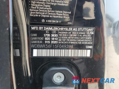 Zdjęcie 12 z 12 samochodu: 2005 MERCEDES-BENZ SLK 350 VIN:WDBWK56F15F049398 - miniatura