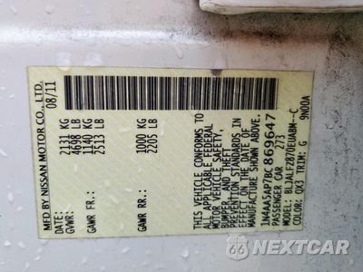 Zdjęcie 12 z 12 samochodu: 2011 NISSAN MAXIMA S VIN:1N4AA5AP7BC869647 - miniatura