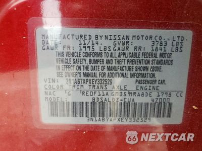 Zdjęcie 12 z 12 samochodu: 2014 NISSAN SENTRA S VIN:3N1AB7APXEY332529 - miniatura