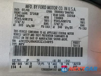 Zdjęcie 13 z 13 samochodu: 2003 MERCURY MOUNTAINEER VIN:4M2DU86K83ZJ24895 - miniatura
