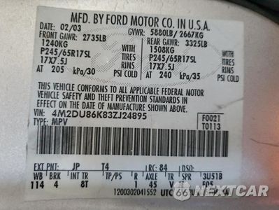 Zdjęcie 13 z 13 samochodu: 2003 MERCURY MOUNTAINEER VIN:4M2DU86K83ZJ24895 - miniatura