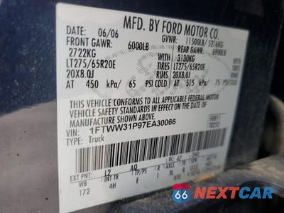 Zdjęcie 12 z 12 samochodu: 2007 FORD F350 SRW SUPER DUTY VIN:1FTWW31P97EA30066 - miniatura