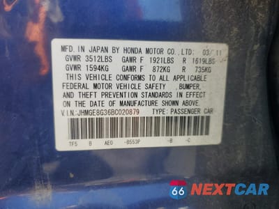 Zdjęcie 12 z 12 samochodu: 2011 HONDA FIT VIN:JHMGE8G36BC020879 - miniatura