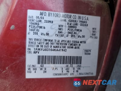 Zdjęcie 14 z 14 samochodu: 2004 FORD ESCAPE XLT VIN:1FMYU03104KA41942 - miniatura