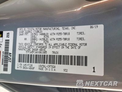 Zdjęcie 12 z 15 samochodu: 2019 TOYOTA TUNDRA DOUBLE CAB SR VIN:5TFUW5F16KX861805 - miniatura