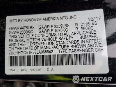 Zdjęcie 12 z 13 samochodu: 2018 HONDA ACCORD SPORT VIN:1HGCV1F38JA068842 - miniatura