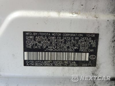 Zdjęcie 12 z 12 samochodu: 2009 LEXUS IS 250 VIN:JTHBK262692087863 - miniatura