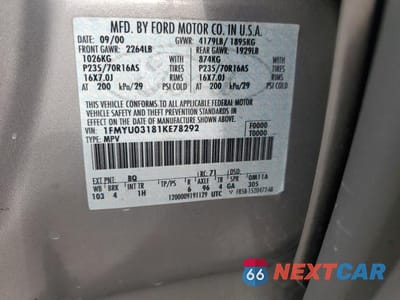 Zdjęcie 12 z 12 samochodu: 2001 FORD ESCAPE XLT VIN:1FMYU03181KE78292 - miniatura