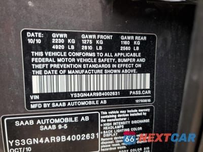 Zdjęcie 12 z 12 samochodu: 2011 SAAB 9-5 TURBO VIN:YS3GN4AR9B4002631 - miniatura