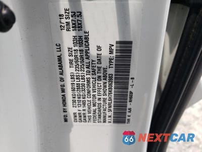 Zdjęcie 14 z 14 samochodu: 2019 HONDA ODYSSEY EXL VIN:5FNRL6H76KB063983 - miniatura