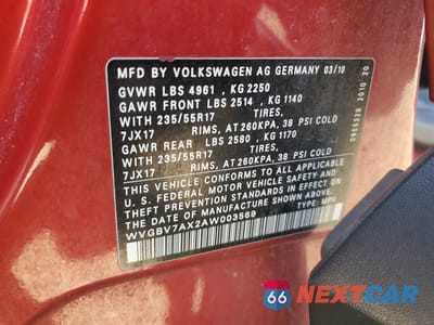 Zdjęcie 12 z 12 samochodu: 2010 VOLKSWAGEN TIGUAN SE VIN:WVGBV7AX2AW003569 - miniatura