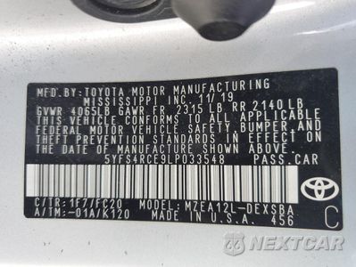 Zdjęcie 12 z 14 samochodu: 2020 TOYOTA COROLLA SE VIN:5YFS4RCE9LP033548 - miniatura