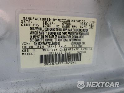 Zdjęcie 12 z 12 samochodu: 2012 NISSAN VERSA S VIN:3N1CN7AP7CL864041 - miniatura