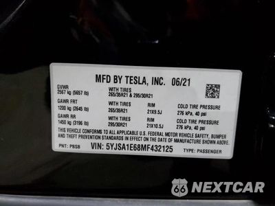 Zdjęcie 12 z 12 samochodu: 2021 TESLA MODEL S VIN:5YJSA1E68MF432125 - miniatura