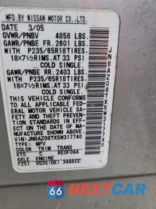 Zdjęcie 13 z 13 samochodu: 2005 NISSAN MURANO SL VIN:JN8AZ08TX5W317740 - miniatura