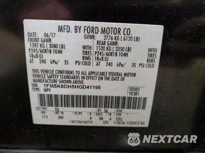 Zdjęcie 12 z 12 samochodu: 2017 FORD EXPLORER XLT VIN:1FM5K8DH5HGD41195 - miniatura