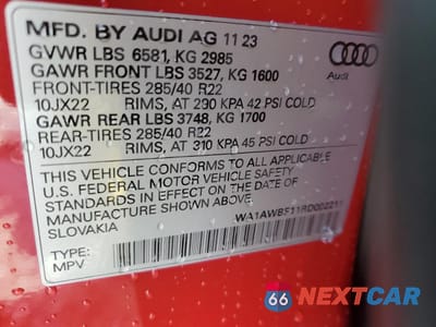 Zdjęcie 13 z 15 samochodu: 2024 AUDI SQ8 PREMIUM PLUS VIN:WA1AWBF11RD002211 - miniatura