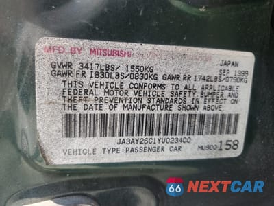 Zdjęcie 13 z 15 samochodu: 2000 MITSUBISHI MIRAGE DE VIN:JA3AY26C1YU023400 - miniatura
