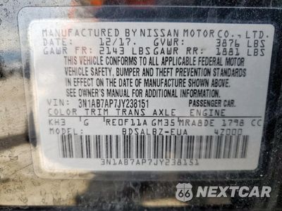 Zdjęcie 13 z 14 samochodu: 2018 NISSAN SENTRA S VIN:3N1AB7AP7JY238151 - miniatura