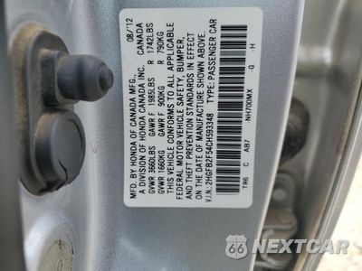Zdjęcie 13 z 15 samochodu: 2012 HONDA CIVIC LX VIN:2HGFB2F54CH593348 - miniatura