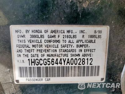 Zdjęcie 12 z 12 samochodu: 2000 HONDA ACCORD VIN:1HGCG5644YA002812 - miniatura