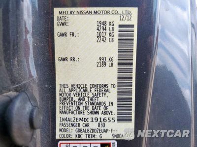 Zdjęcie 12 z 12 samochodu: 2013 NISSAN ALTIMA S VIN:1N4AL2EP4DC191655 - miniatura