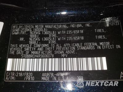 Zdjęcie 13 z 13 samochodu: 2024 TOYOTA HIGHLANDER HYBRID LE VIN:5TDBBRCH4RS606078 - miniatura
