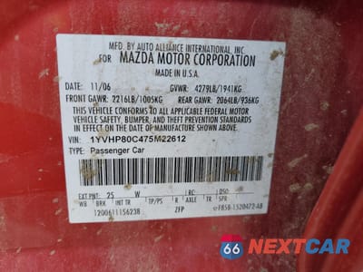 Zdjęcie 12 z 12 samochodu: 2007 MAZDA 6 I VIN:1YVHP80C475M22612 - miniatura