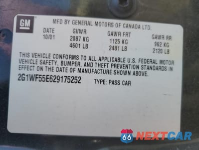 Zdjęcie 12 z 14 samochodu: 2002 CHEVROLET IMPALA VIN:2G1WF55E629175252 - miniatura