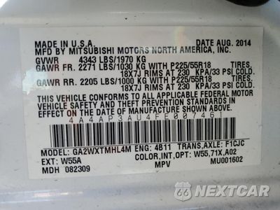 Zdjęcie 14 z 16 samochodu: 2015 MITSUBISHI OUTLANDER SPORT ES VIN:4A4AP3AU4FE007461 - miniatura