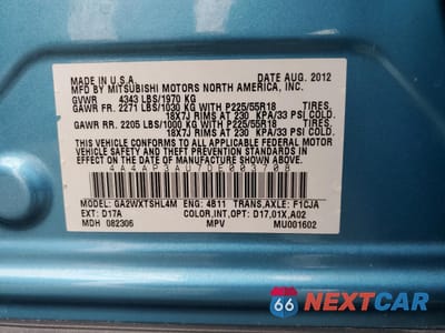 Zdjęcie 12 z 12 samochodu: 2013 MITSUBISHI OUTLANDER SPORT ES VIN:4A4AP3AU7DE003708 - miniatura