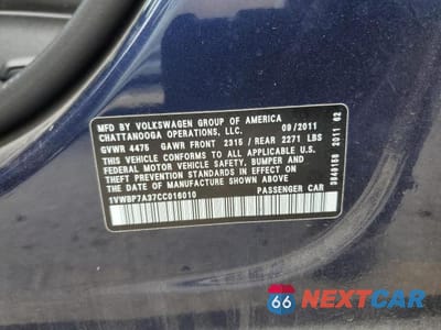 Zdjęcie 12 z 12 samochodu: 2012 VOLKSWAGEN PASSAT SE VIN:1VWBP7A37CC016010 - miniatura