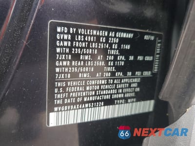 Zdjęcie 13 z 13 samochodu: 2010 VOLKSWAGEN TIGUAN SE VIN:WVGBV9AX4AW521226 - miniatura