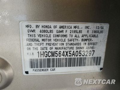 Zdjęcie 13 z 15 samochodu: 2005 HONDA ACCORD LX VIN:1HGCM564X5A053297 - miniatura
