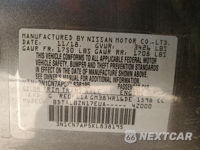 Zdjęcie 12 z 13 samochodu: 2019 NISSAN VERSA S VIN:3N1CN7AP5KL838195 - miniatura