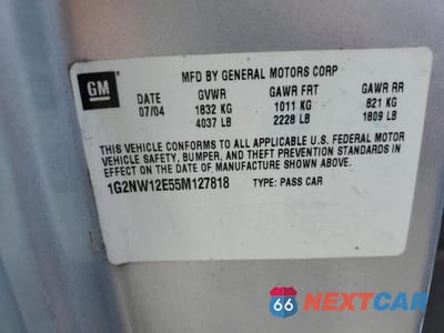 Zdjęcie 12 z 12 samochodu: 2005 PONTIAC GRAND AM GT VIN:1G2NW12E55M127818 - miniatura