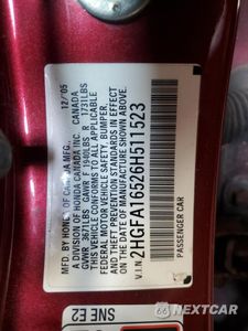 Zdjęcie 12 z 12 samochodu: 2006 HONDA CIVIC LX VIN:2HGFA16526H511523 - miniatura