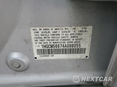 Zdjęcie 12 z 12 samochodu: 2004 HONDA ACCORD EX VIN:1HGCM56674A088055 - miniatura