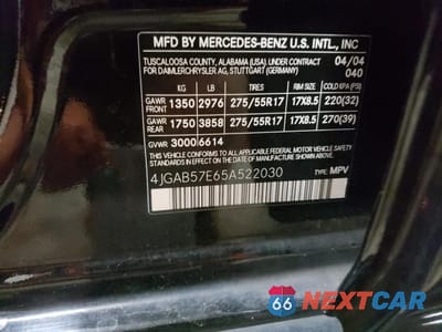 Zdjęcie 13 z 13 samochodu: 2005 MERCEDES-BENZ ML 350 VIN:4JGAB57E65A522030 - miniatura