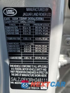 Zdjęcie 14 z 17 samochodu: 2024 LAND ROVER RANGE ROVER EVOQUE S VIN:SALZJ2FX3RH248111 - miniatura