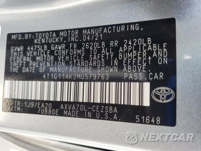 Zdjęcie 12 z 15 samochodu: 2021 TOYOTA CAMRY SE VIN:4T1G11AK2MU579763 - miniatura