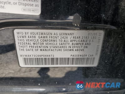 Zdjęcie 12 z 12 samochodu: 2006 VOLKSWAGEN PASSAT 2.0T VIN:WVWAK73C66P046672 - miniatura