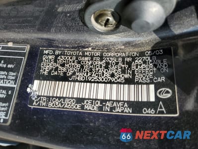 Zdjęcie 12 z 12 samochodu: 2003 LEXUS IS 300 VIN:JTHBD192530079045 - miniatura