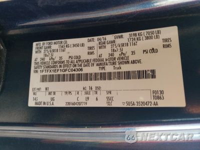 Zdjęcie 12 z 13 samochodu: 2016 FORD F150 SUPER CAB VIN:1FTFX1EF1GFC04306 - miniatura