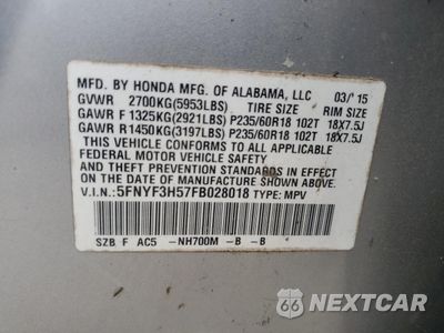 Zdjęcie 13 z 13 samochodu: 2015 HONDA PILOT EXL VIN:5FNYF3H57FB028018 - miniatura